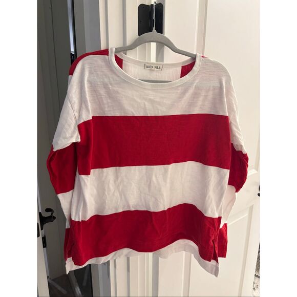 ALEX MILL Francoise Long Sleeve Tee in crimson, Lrg $103 G26 - Picture 4 of 11